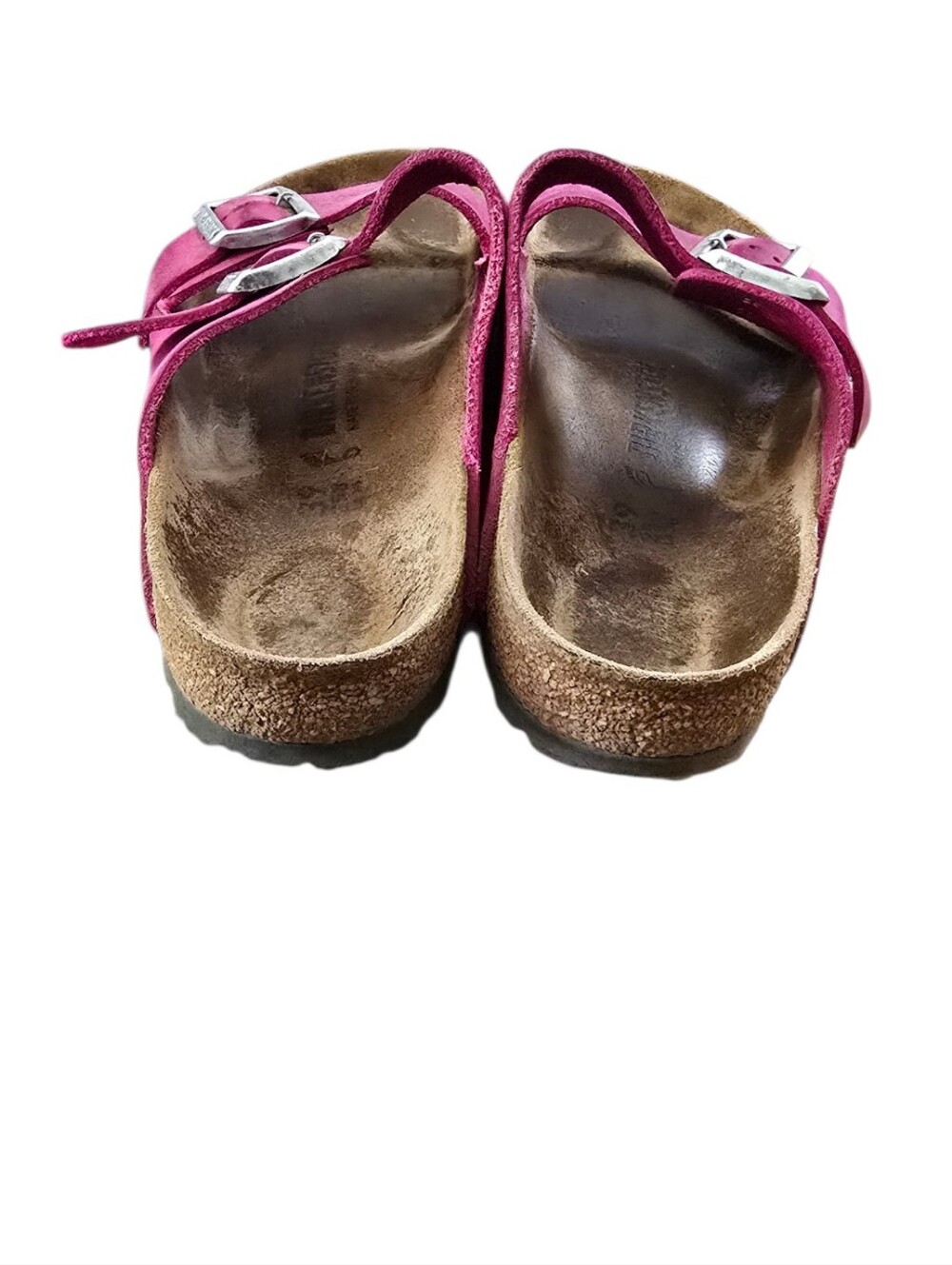 Birkenstock Arizona Fuchsia Oiled Leather Double-Buckle Slide Sandal Size 39/8 W - Picture 4 of 7